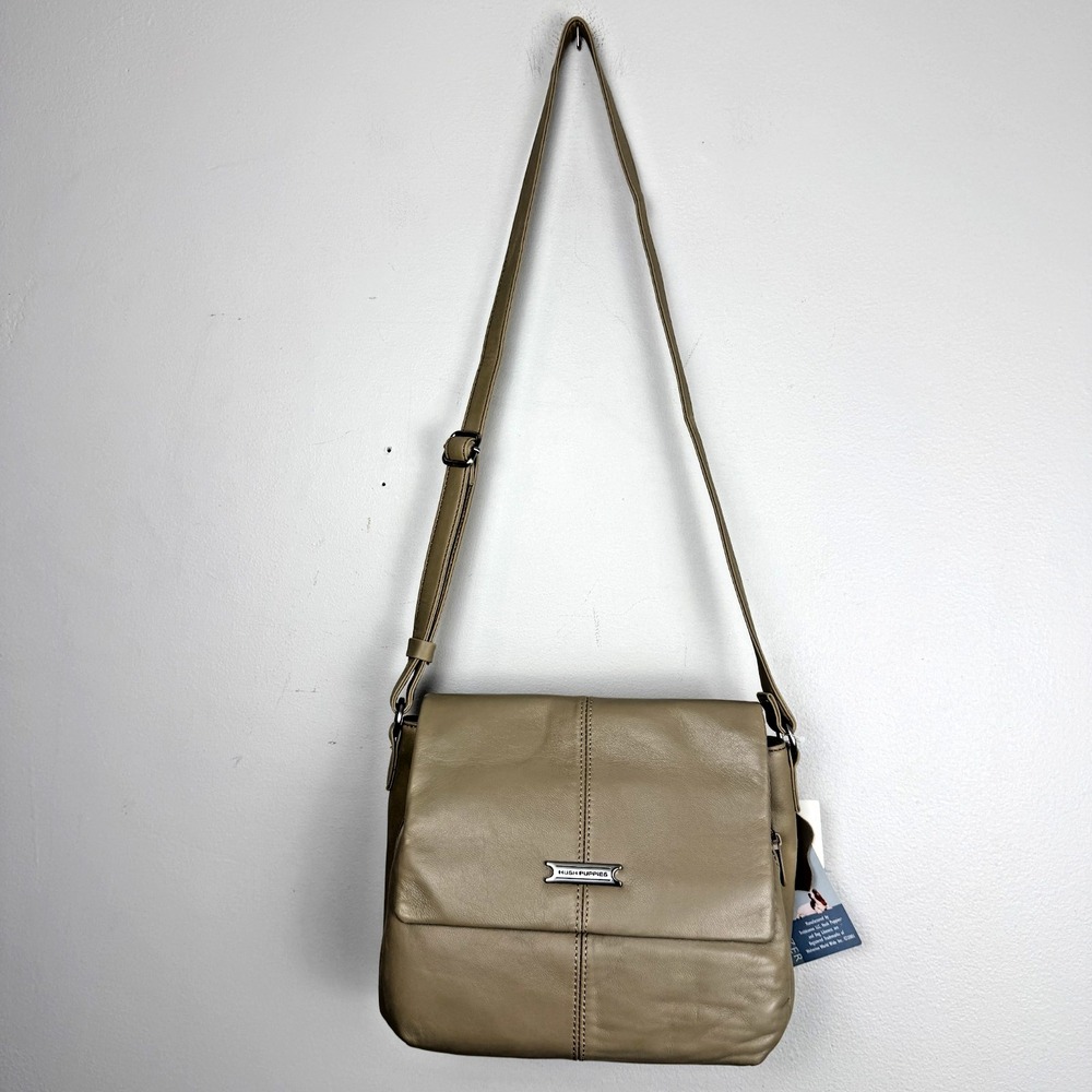 Hush Puppies Crossbody Shoulder Bag Women Taupe Genuine Leather Adjustable Strap